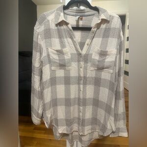 Pilcro Gray and Cream Plaid Shirt